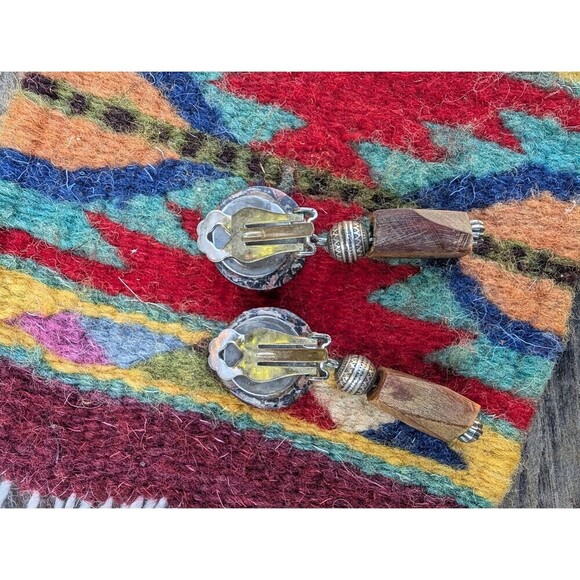 Vintage Leopard Skin Jasper Stone Clip On Earrings - Picture 5 of 10